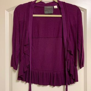 Purple Anthropologie Ruffle Cardigan